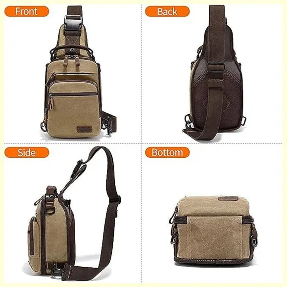 Sling Bag for Men Waxed Canvas Crossbody Bag Chest Bag Water Khaki